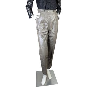 Vintage High Rise Leather Tapered Pants With Snap Hem Taupe 25" Waist